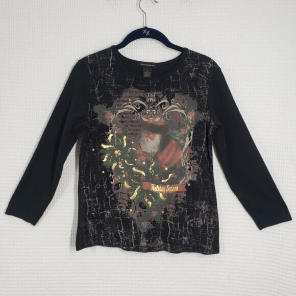 Susan Lawrence Tops - Vintage Susan Lawrence Shirt Womens Medium Black Goth Christmas Distressed Y2k